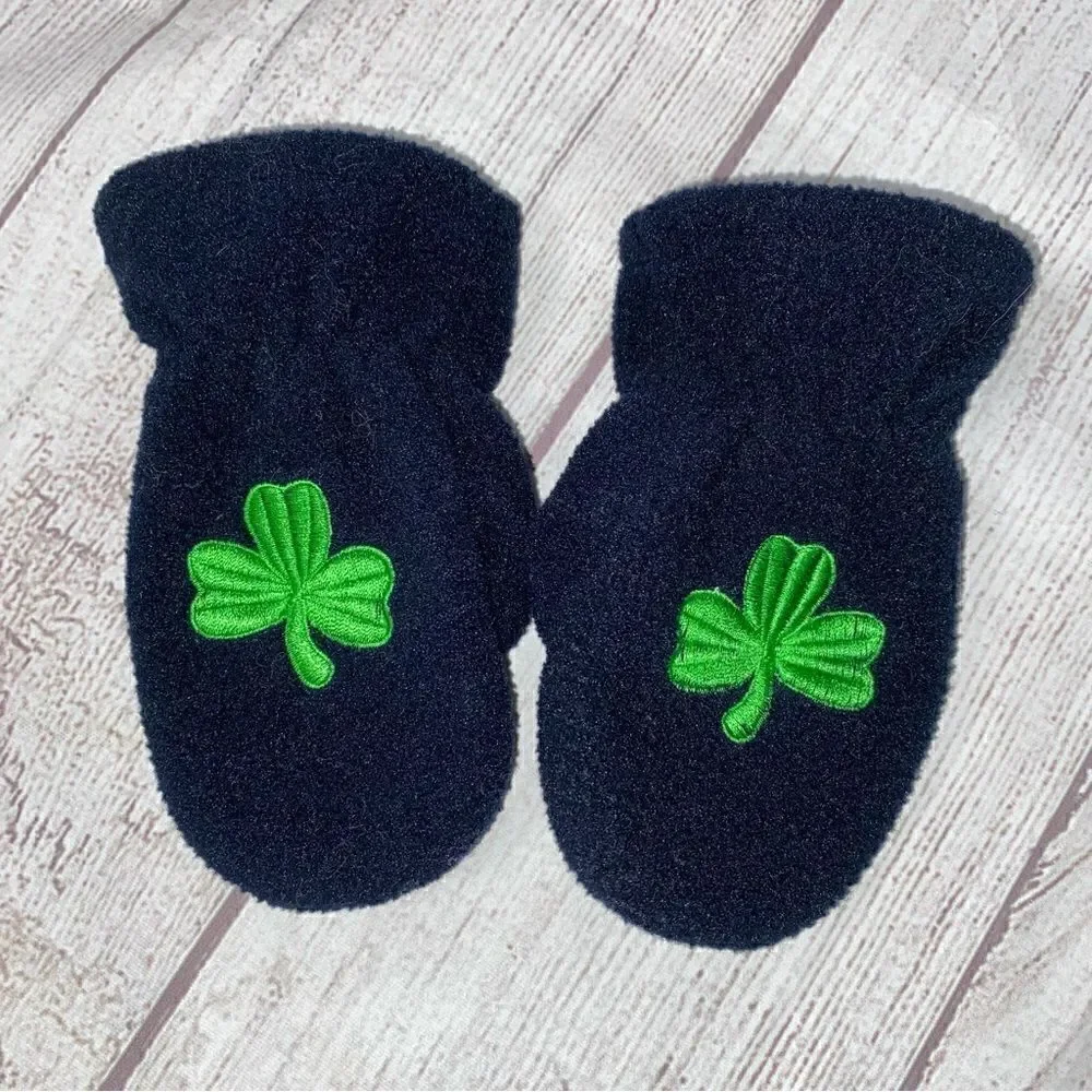 Toddler/baby shamrock fleece winter hat & mittens navy blue one size
